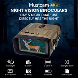 Mustcam Portable 4K Night Vision Binoculars for Hunting, Wildlife Observation and Security