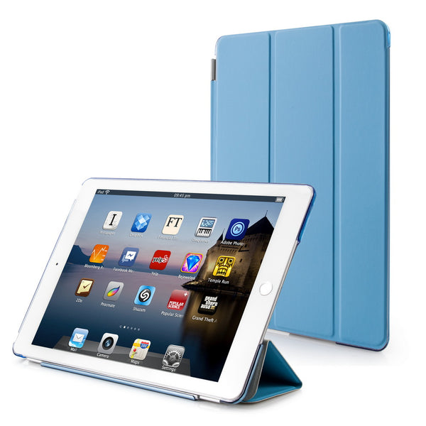 iPad 9.7” Case, Lightweight Smart Case Trifold Stand with Auto Sleep/Wake Function, Microfiber Lining, PU Front Cover and PC Hard Back Cover for the Apple iPad 9.7 iPad 5th/6th Generation and iPad Air, Colors: Sky Blue/Black/Gray