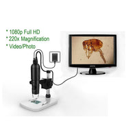 Mustcam 1080P Full HD Digital Microscope, HDMI Microscope, 10-220x magnification, to Any Monitor with HDMI-In